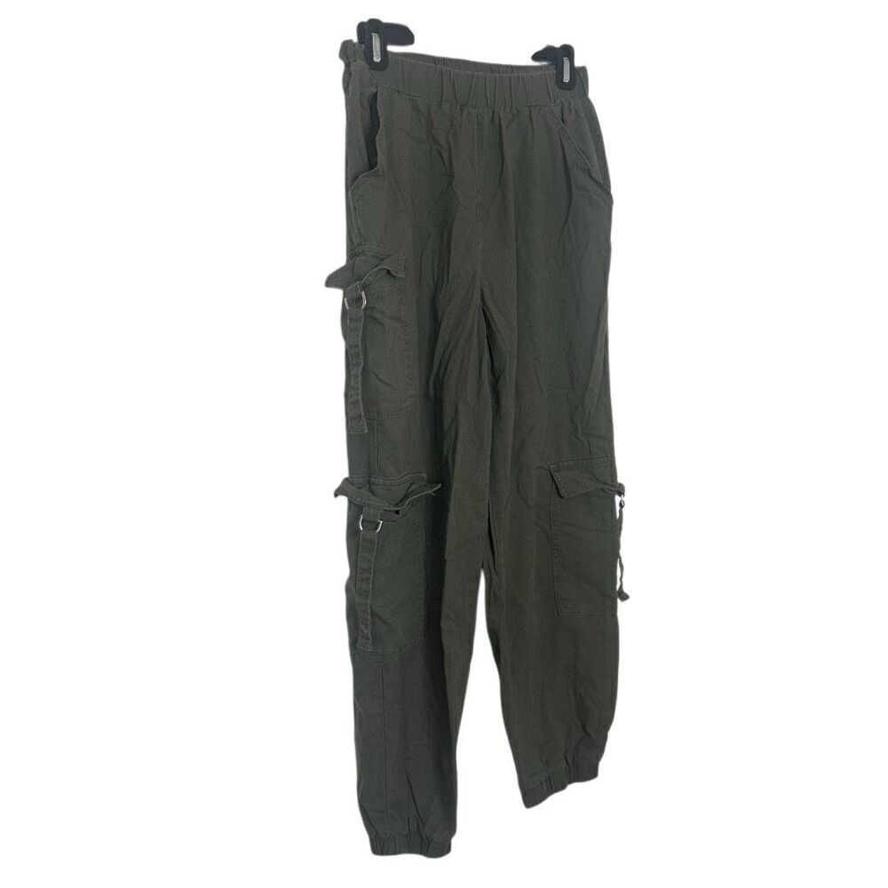Ci Sono Linen Pull On Elastic Waist Olive Green Cargo Jogger Pants Size Small